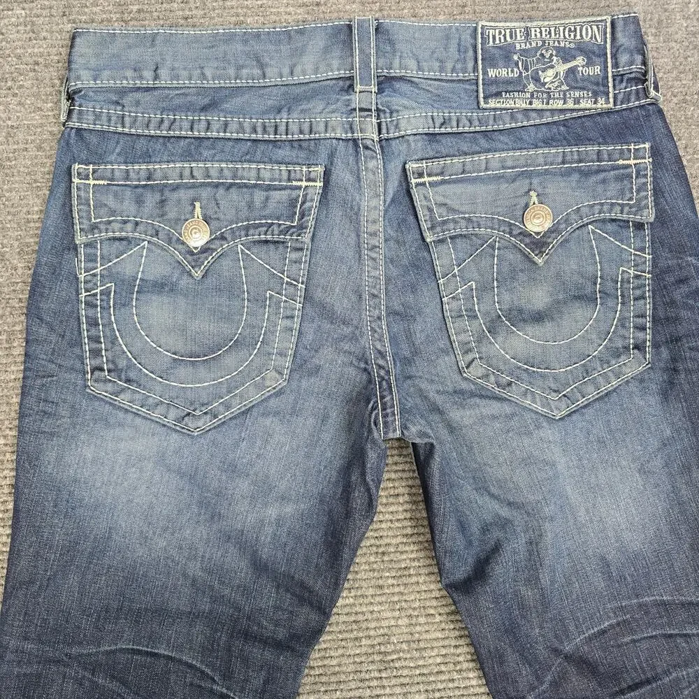 True Religion Billy Big T Jeans Mens 36x30 Blue Made USA Thick Stitch Y2K